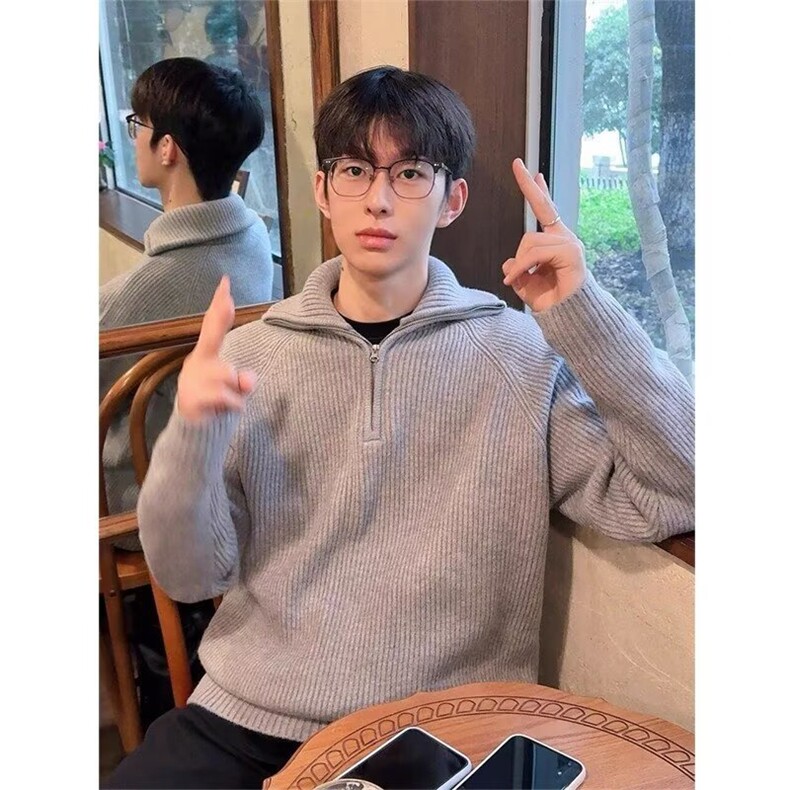 针织衫外套男春秋款宽松慵懒风高级美式立领拉链毛衣网B133-P57,男装针织衫/毛衣,星座910-1
