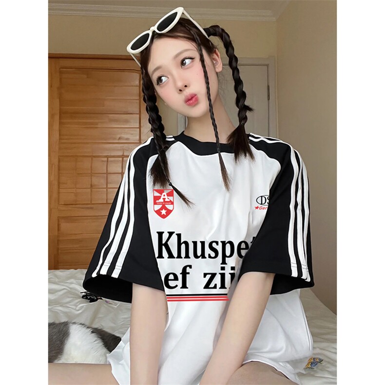夏季美式高街重磅纯棉三条杠织带插肩撞色男女短袖T恤CZ181-特P25,男装T恤,电商A486