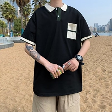 潮潮流POLO衫男2023夏季时尚纯色日系简约五分袖新款WB042-P30，男装Polo衫，星座412-2