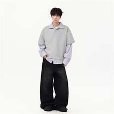 美式假两件条纹polo衫卫衣男学院风百搭翻领上衣914-4-C174P50，男装卫衣，星座914-4
