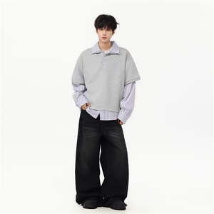 美式假两件条纹polo衫卫衣男学院风百搭翻领上衣914-4-C174 P50图片