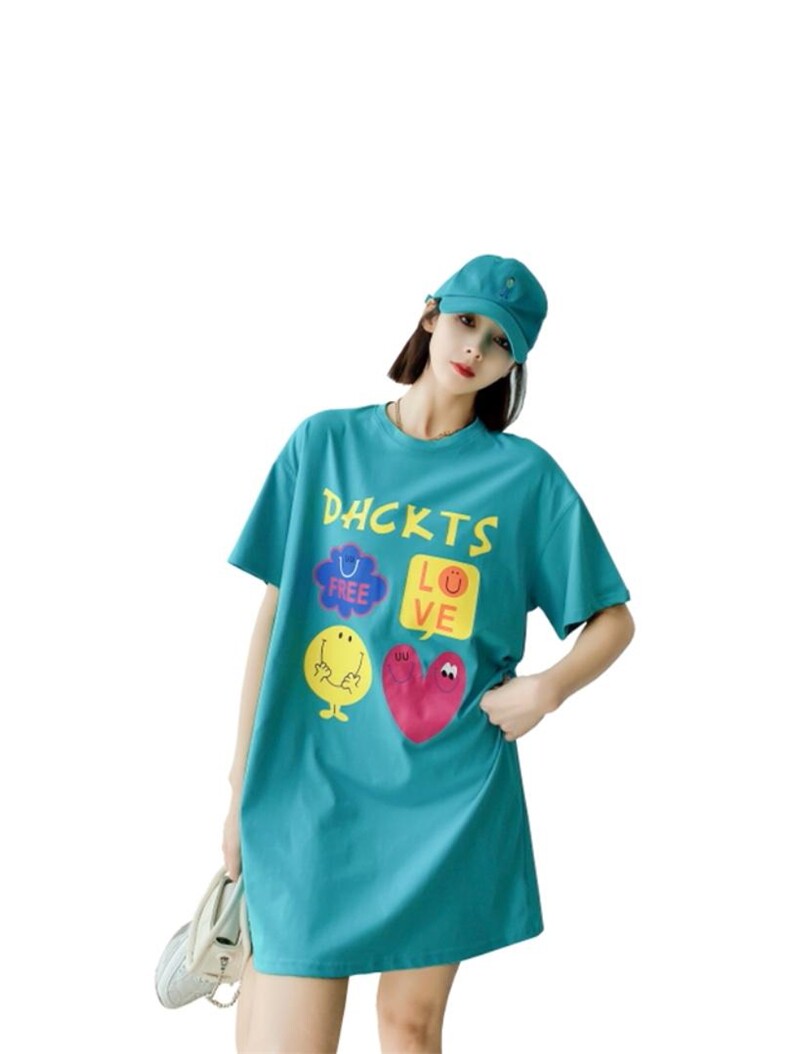 时尚潮流休闲长款T恤，女装T恤，泽妤