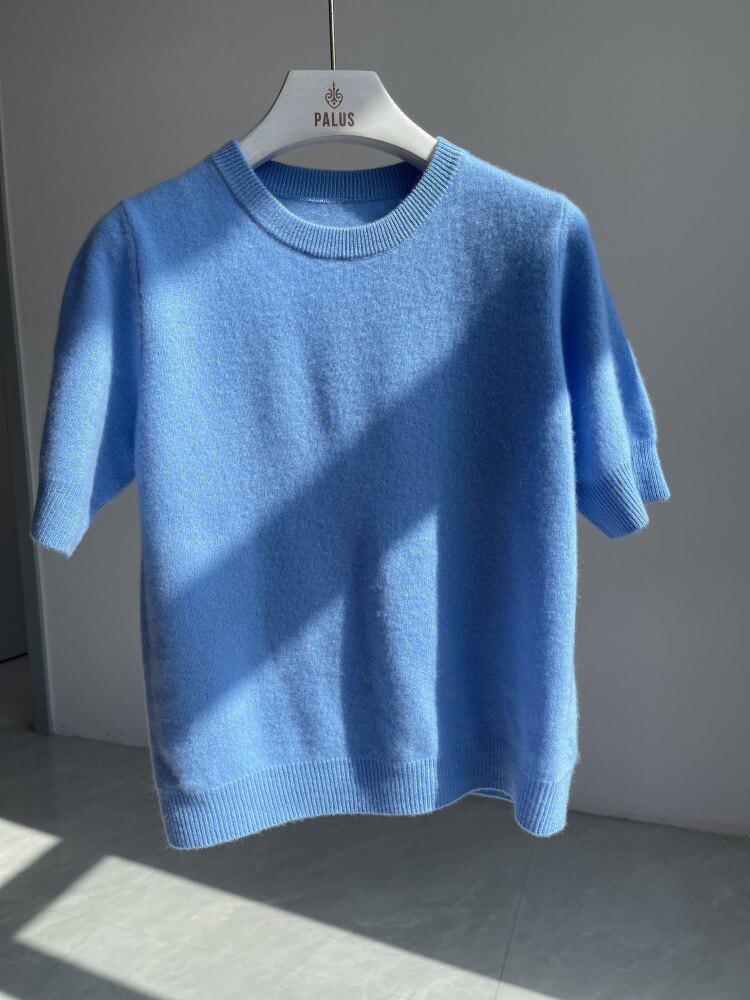 2025夏季薄款时尚百搭通勤纯色宽松型短袖，女装T恤，麦德绒