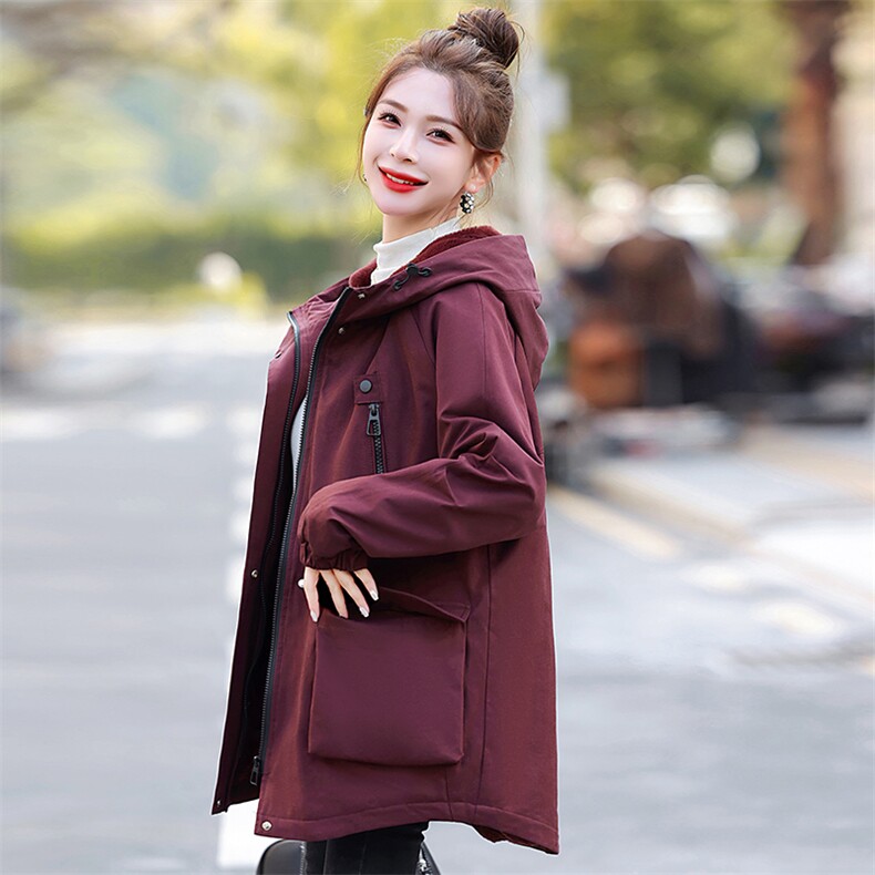 现货Ｓ-3ＸＬ码适合95-200斤穿中长款加绒加厚派克服时尚减龄百搭,女装大码女装,妃曼