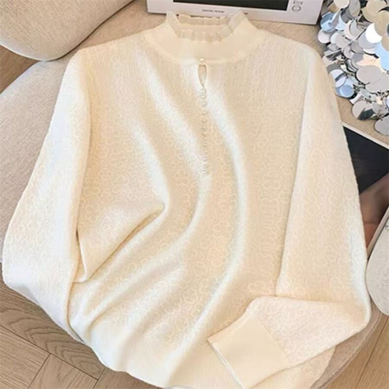 春季新款甜美可爱百搭纯色长袖T恤，女装T恤，萱芳婷羊绒