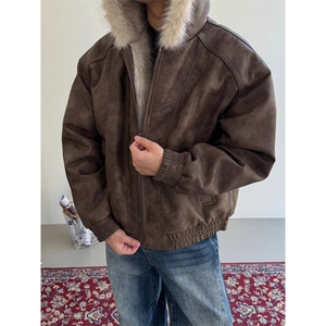 美式复古毛领座山雕棉服男款秋冬季重磅皮毛一体夹克外套 M2229图片