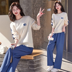 春季新款时尚撞色休闲套装显瘦百搭宽松两件套，女装套装/套裙，依恋蒂丝