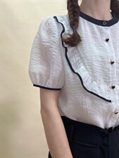 现货夏季新款小衫荷叶边宽松版衬衫，女装衬衫，蘑小菇