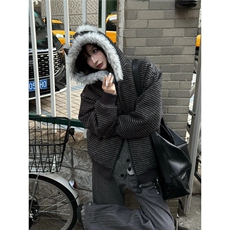 美式连帽耳朵条纹毛领座山雕夹克男夹棉新款秋冬棉服外套，男装夹克，星座506A