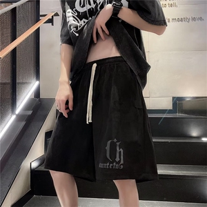 夏季潮牌街头宽松运动五分裤麂皮绒发泡印花休闲短裤男 K3940-P26图片
