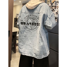 美式复古做旧牛仔夹克男连帽复古风假两件拼接外套JA888-特价P70，男装夹克，电商A007