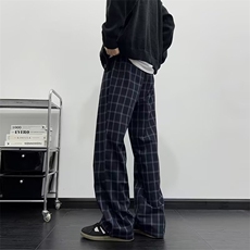 格子裤新款街头原宿个性格宽松阔腿休闲长裤8052P41，男装休闲裤，星座410-2