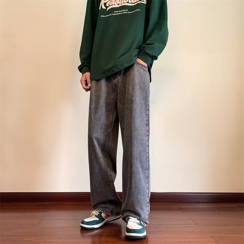高街vibe风黑灰撞色字母刺绣直筒牛仔裤子秋季宽松阔腿XK8011P43,男装牛仔裤,星座1116-2