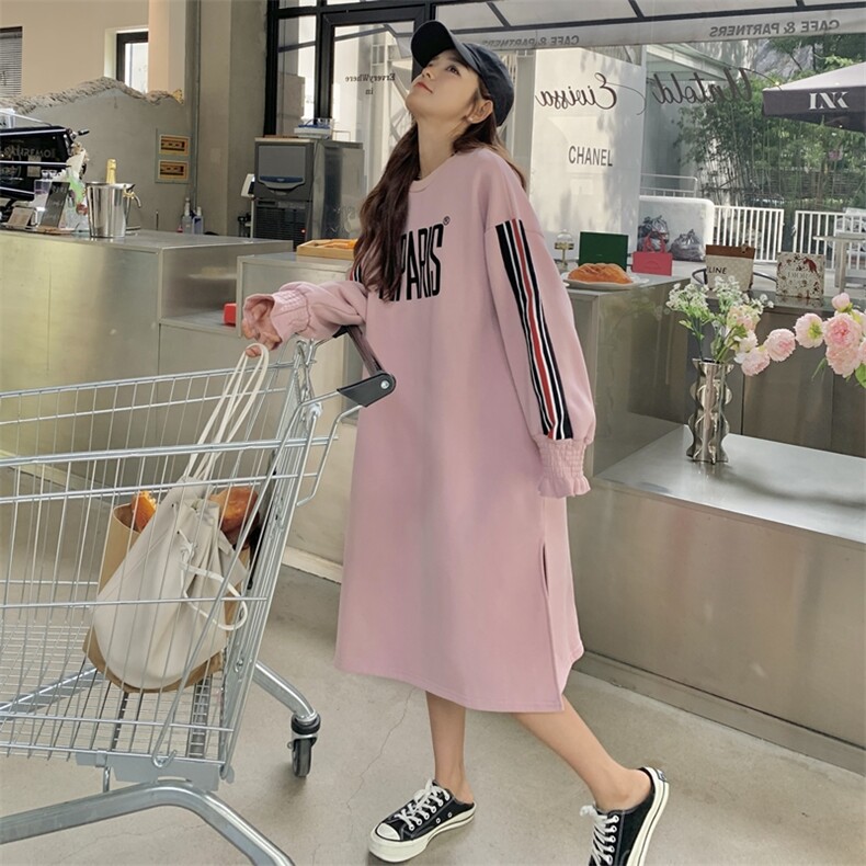 现货！2025冬装粉色加绒刺绣长款卫衣2C056-9001-P130控188,女装卫衣/绒衫,2C056