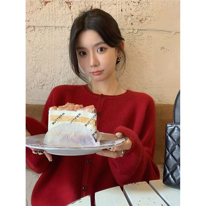 宽松休闲百搭显瘦软糯圆领针织开衫2024年秋季，女装羊毛衫，特麦惠羊绒