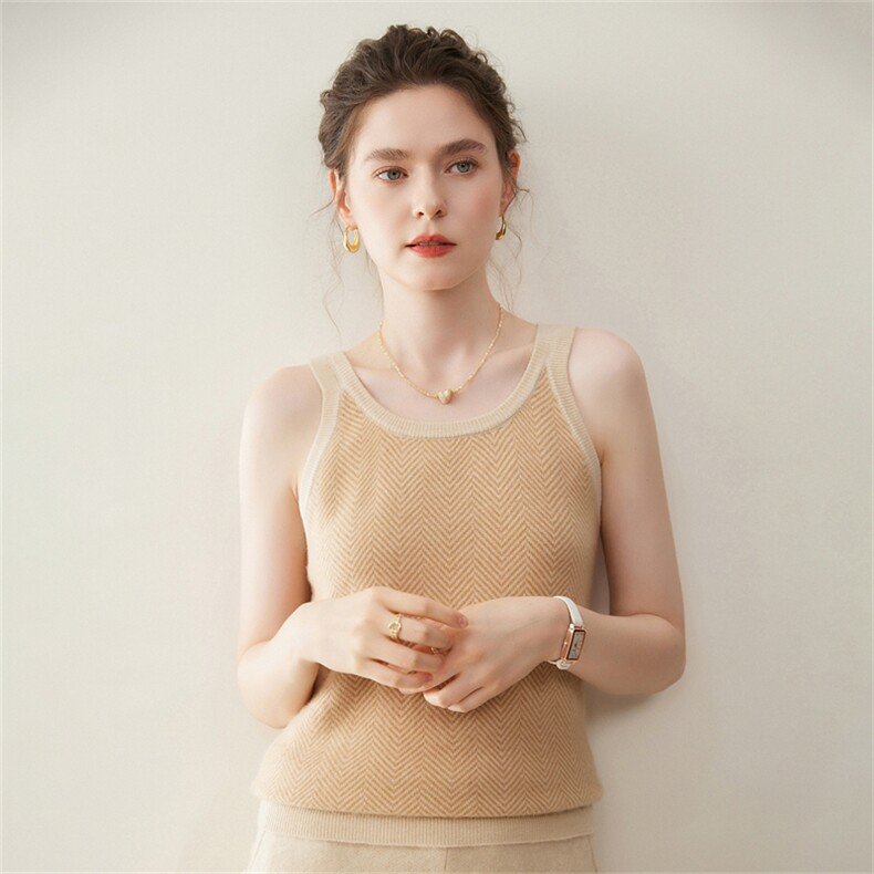 人字纹~羊绒吊带背心女2025秋冬新款针织无袖上衣内搭外穿打底衫，女装羊绒衫，纳丰羊绒