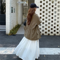 【新款】军绿色工装风衣外套D2145-Y8826-P175-控258，女装短外套，2D145
