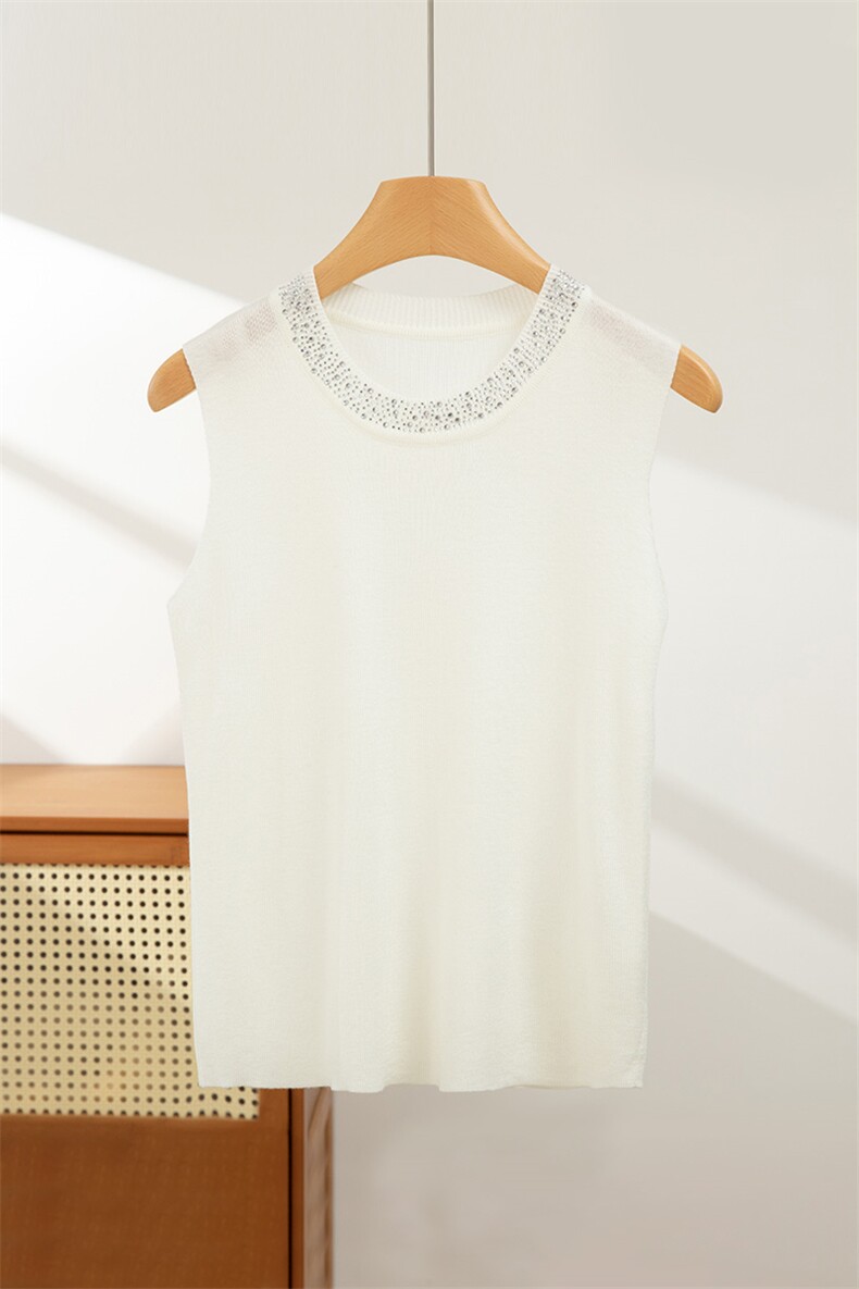气质镶钻羊毛吊带女春季新款西装内搭圆领黑色背心无袖毛衣打底衫,女装背心吊带,佳绒包芯纱店