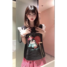 H0811-P35蕾丝拼接甜美风无袖短袖T恤女，女装T恤，星座617A-2