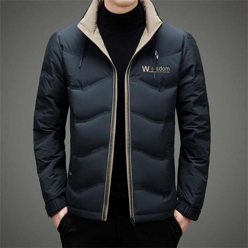 冬季新款中年男士羽绒服立领保暖厚爸爸装上衣休闲白鸭绒外套，男装羽绒服，电商B212（原钱塘6029）