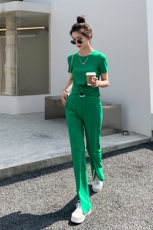 现货-休闲时尚套装女2023夏季新款设计感小众绿色成套搭配两件套，女装套装/套裙，霓裳依族