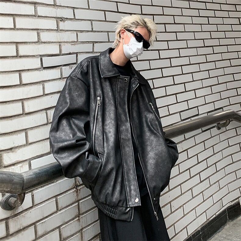 美式高街皮衣男韩版潮拉链口袋个性2024秋冬新款ins外套W5727-P89,男装皮衣,星座412-2