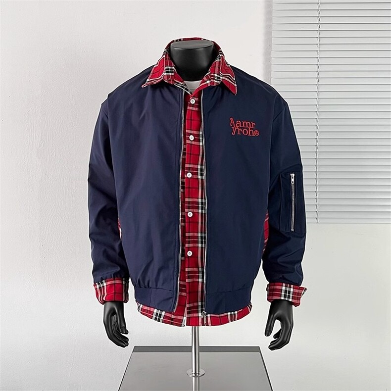 小众格子拼接假两件外套男秋复古工装飞行员夹克棒球服HH8561P70,男装夹克,星座1013-5