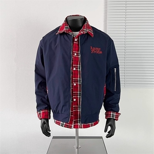 小众格子拼接假两件外套男秋复古工装飞行员夹克棒球服HH8561 P70图片