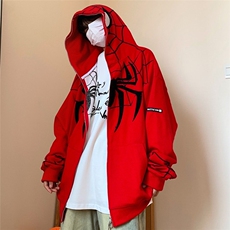 美式复古春秋季蜘蛛刺绣拉链开衫连帽潮情侣卫衣男百搭休闲外套，男装卫衣，星座506A