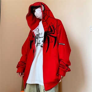 美式复古春秋季蜘蛛刺绣拉链开衫连帽潮情侣卫衣男百搭休闲外套图片