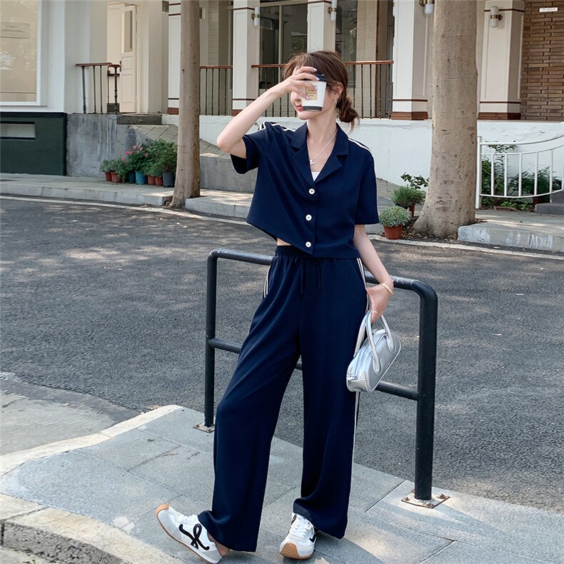 运动休闲套装女夏2025新款超火今年流行洋气时尚减龄阔腿裤两件套,女装套装/套裙,辉之琳