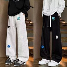 秋款男休闲卫裤刺绣涂鸦宽松直筒休闲长裤大码M-5XLht003P35，男装休闲裤，星座1013-1