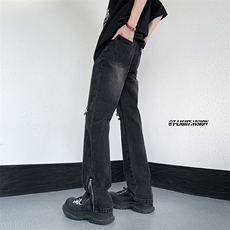 B221美式ins高街暗黑小众微喇叭破洞牛仔裤LK23076-P65控88，男装牛仔裤，电商B221