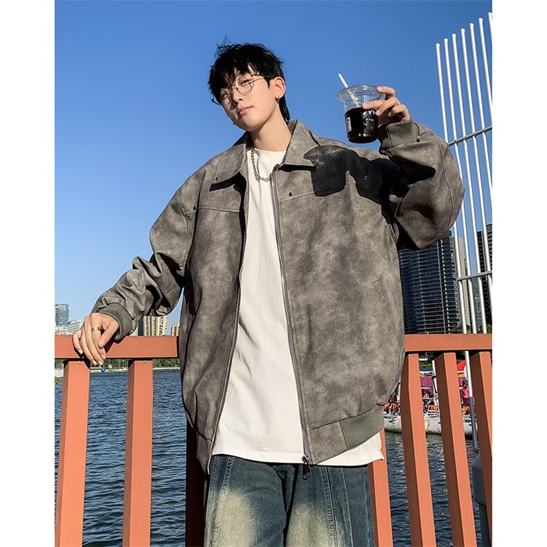 美式复古翻领皮衣男秋季新款潮牌宽松麂皮绒夹克休闲外套pu皮衣服,男装夹克,星座410-6（原星座1304-1）