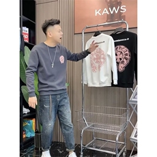潮牌欧美洋气时尚高级复古白色长袖t恤男士梵文马蹄印花卫衣，男装T恤，星座506A