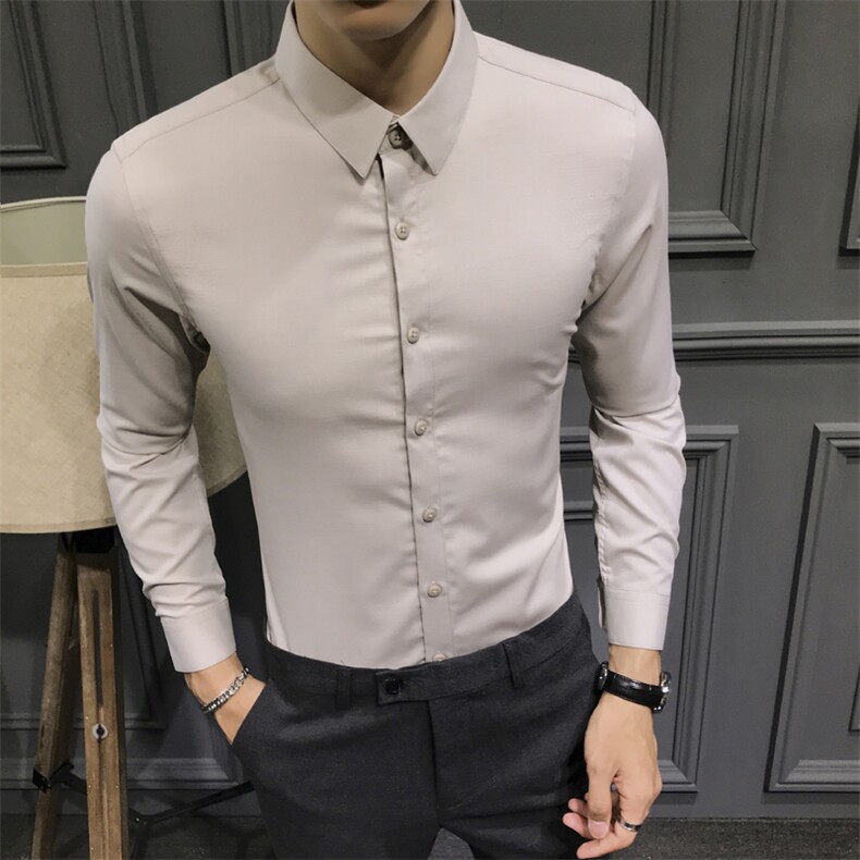 纯色修身男衬衫大地上衬衣翻领 C608-P35图片