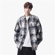 衬衫男春季新款港风宽松大码扎染长袖衬衣CS3098-特P30，男装衬衫，星座214-3