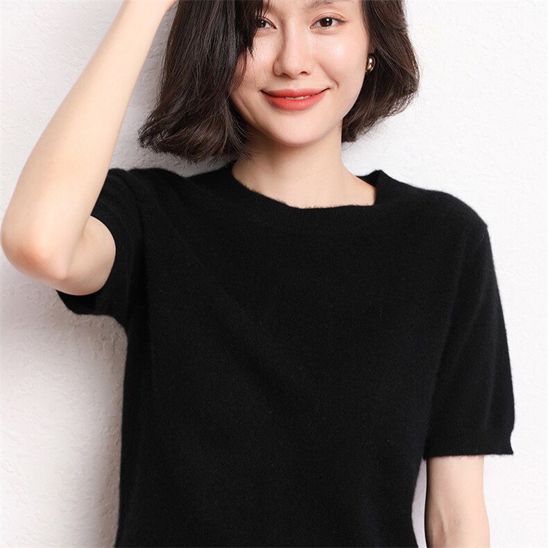 圆领衫秋冬宽松短款毛衣长袖内搭打底衫,女装羊毛衫,五色羊羊绒
