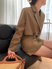 卡其棕套装，女装职业装，HE