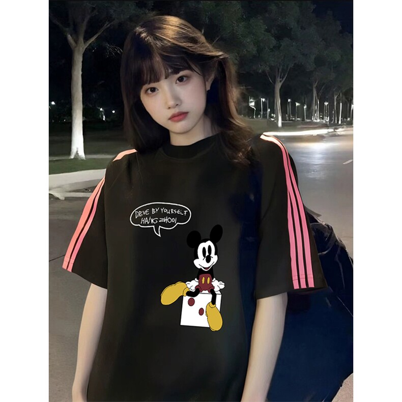 抖音得物品质二开240克宽松纯棉美式潮牌印花三条杠中性风短袖T恤,男装T恤,电商A486-1