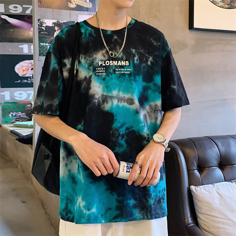 703-T186-P30夏季混色扎染休闲印花T恤M-5XL,男装T恤,星座703