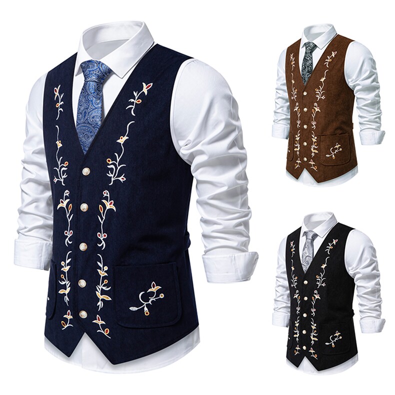 男士时尚撞色绣花单排扣西装马甲M132P50,男装西服套装,星座1314