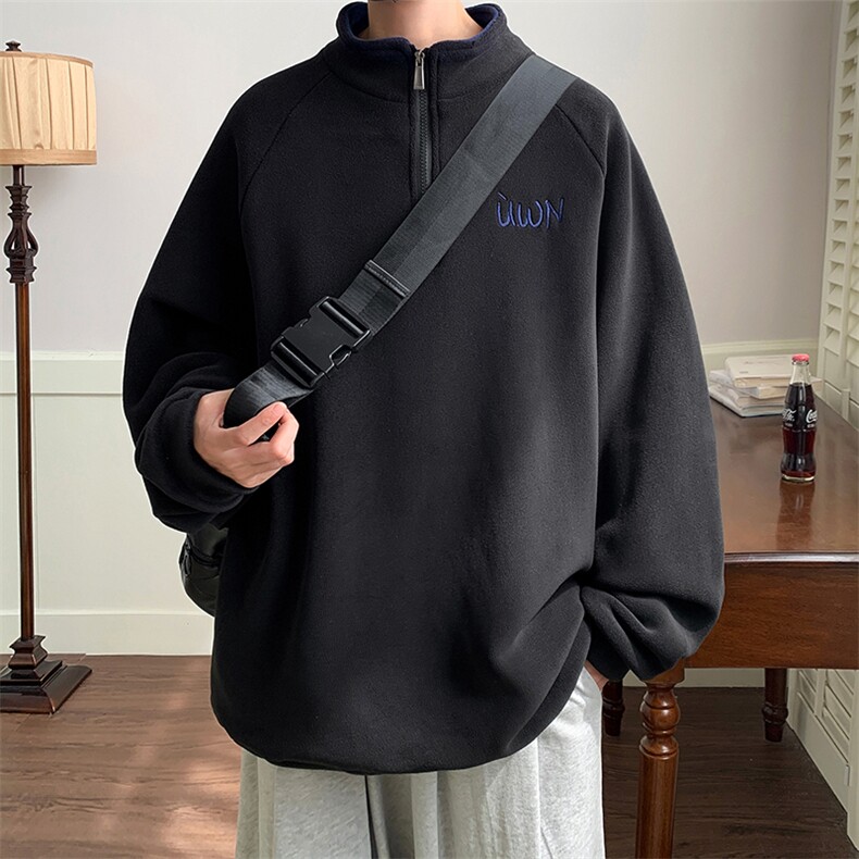 摇粒绒卫衣D5237-TP50控价68冬季加绒刺绣宽松半拉链翻领外套,男装卫衣,电商A102-1