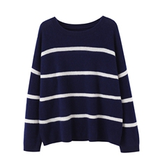 秋冬新款圆领条纹100羊毛针织衫女士长袖宽松百搭内搭打底毛衣，女装羊毛衫，唯若美羊绒