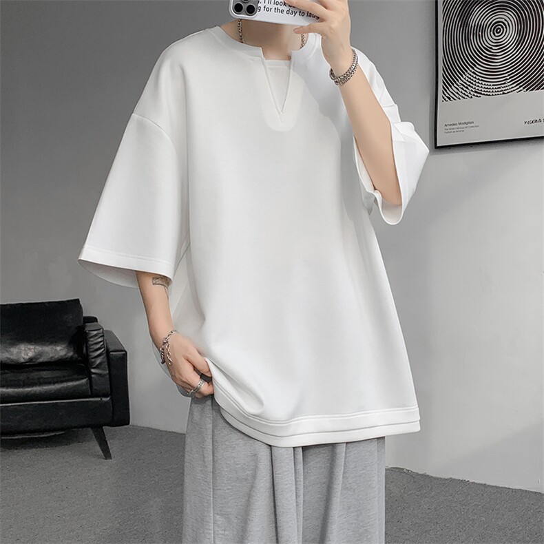 8XL-M特大码短袖男假两件五分袖高品质空气层宽松上衣DX321P35,男装T恤,电商D206-1