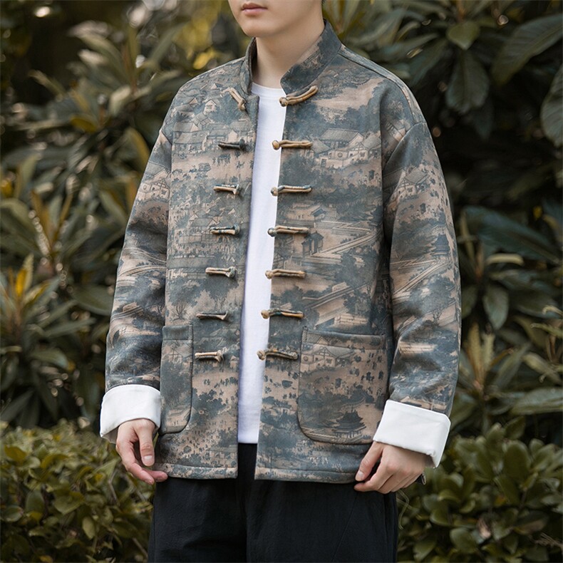 新景新中式鹿皮绒清明上河图数码印花加厚手工盘扣夹克外套JK95,男装夹克,星座305A（原312A-1）
