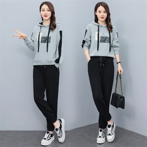 2023春季时尚休闲连帽撞色运动套装,女装运动套装,凯瑟曼