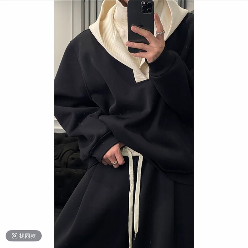春季新款假两件连帽上衣弯刀裤套装男W369-P108K369-P78(网图）,男装休闲套装,电商B267