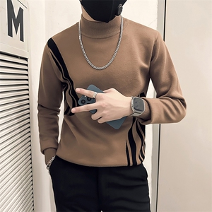 社会小伙痞帅修身男拼色套头毛衣社会小伙店主风301C-M38P78控108图片
