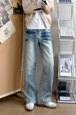 B221美式ins高街重工艺斜切宽松微喇牛仔裤LK25587-特P45控78，男装牛仔裤，电商B221